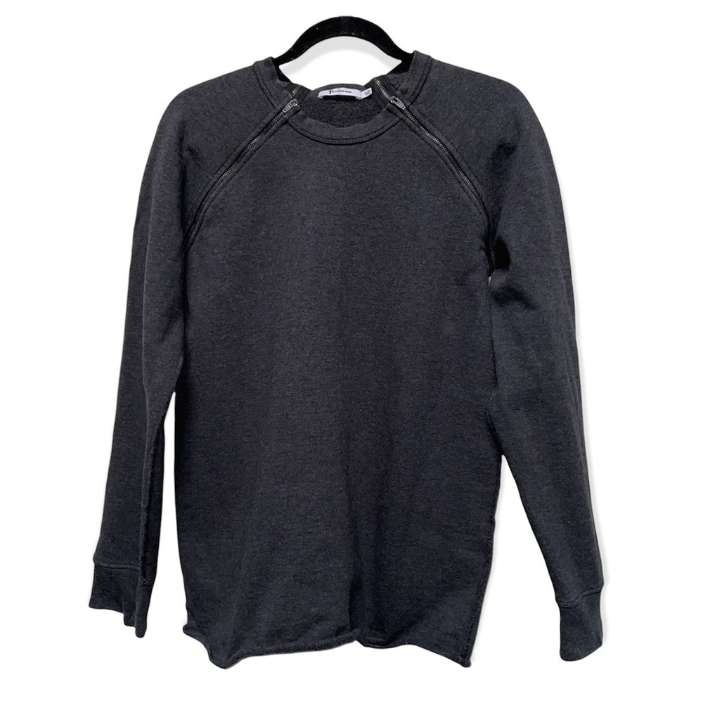 T by Alexander Wang Dark Gray Shoulder Zip Fleece Pullover/Sweater Size Small - Picture 2 of 8